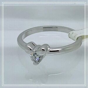 Vintage 90s Silver Tone Bow Ring Clear Cubic Zirconia‎ Stone Dainty Band Size 8
